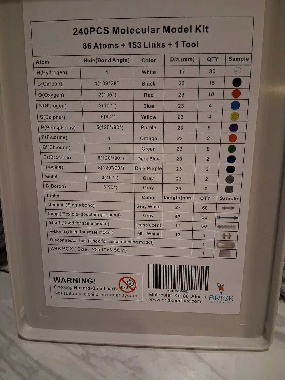 Chemistry Molecular Model Kit - White with Multi-Color Atoms